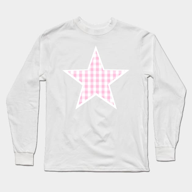 Soft Pink Gingham Star Long Sleeve T-Shirt by bumblefuzzies